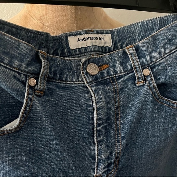 ANDERSON BELL sz L 27 Denim Jeans Uneven Split Hem Crop - Picture 2 of 9